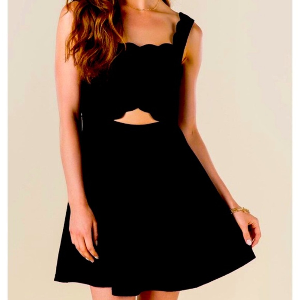 Black scalloped neck skater dress with cut out